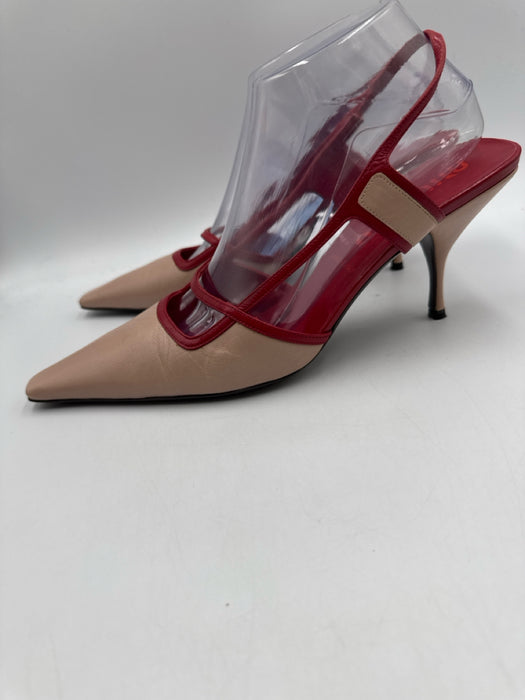 Miu Miu Shoe Size 40 Pink & Red Leather Pointed Toe Kitten Heel Slingback Pumps