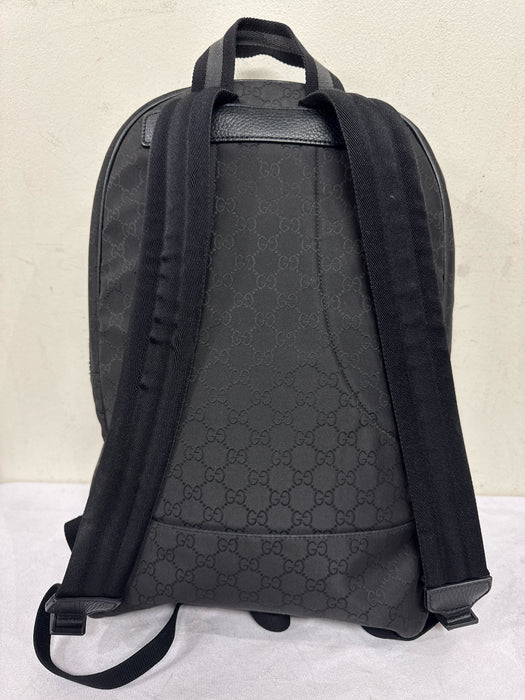 Gucci Black Nylon & Leather Zipper Pockets Guccissima Slim Backpack Bag