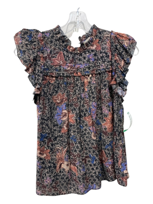 Ulla Johnson Size 0 Brown, Black, Blue Cotton & Viscose Blend Floral Top Brown, Black, Blue / 0