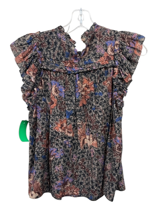 Ulla Johnson Size 0 Brown, Black, Blue Cotton & Viscose Blend Floral Top Brown, Black, Blue / 0