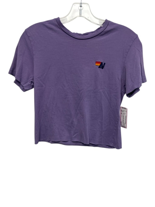 Aviator Nation Size XS Purple Cotton Short Sleeve Distressed Embroidered Top Purple / XS