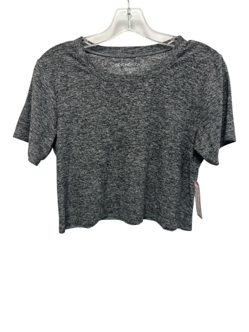 Beyond Yoga Size XS Gray & Black Short Sleeve Heathered Cropped Top Gray & Black / XS
