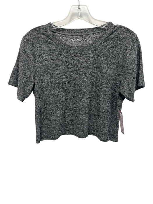 Beyond Yoga Size XS Gray & Black Short Sleeve Heathered Cropped Top Gray & Black / XS