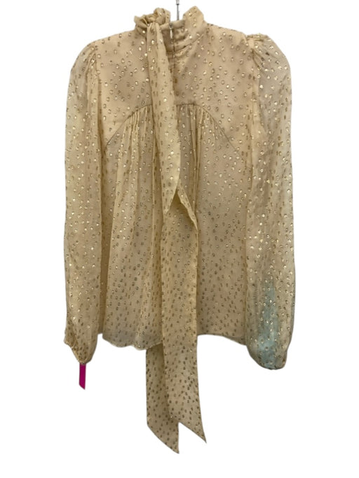 Zimmermann Size 0 Cream & Gold Silk Blend Long Sleeve Swiss Dot Button Front Top Cream & Gold / 0