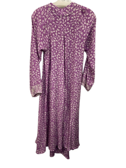 Natalie Martin Size XS Purple & White Silk Long Sleeve Floral Maxi Dress Purple & White / XS