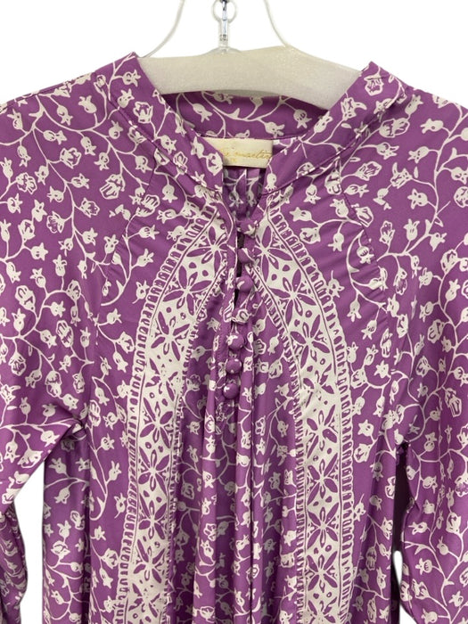 Natalie Martin Size XS Purple & White Silk Long Sleeve Floral Maxi Dress Purple & White / XS