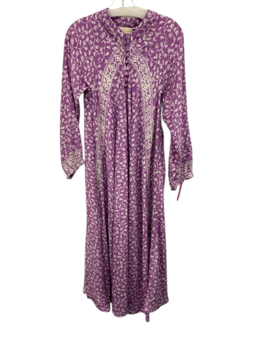 Natalie Martin Size XS Purple & White Silk Long Sleeve Floral Maxi Dress Purple & White / XS