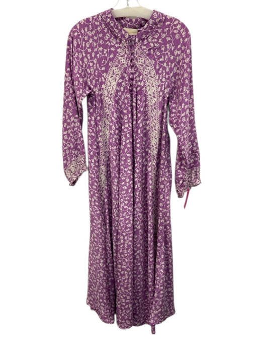 Natalie Martin Size XS Purple & White Silk Long Sleeve Floral Maxi Dress Purple & White / XS