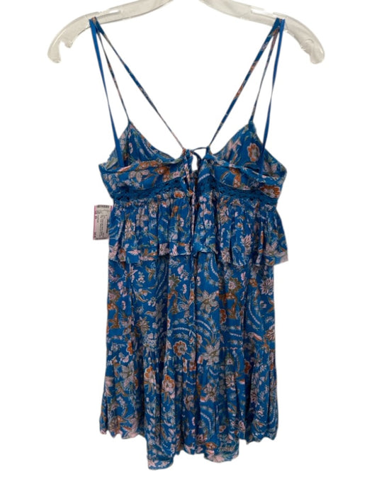 Free People Size XS Blue, Orange, pink Viscose Spaghetti Strap Floral Dress Blue, Orange, pink / XS