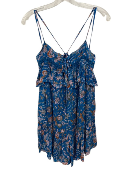 Free People Size XS Blue, Orange, pink Viscose Spaghetti Strap Floral Dress Blue, Orange, pink / XS