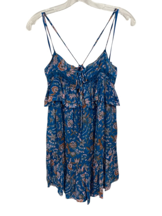 Free People Size XS Blue, Orange, pink Viscose Spaghetti Strap Floral Dress Blue, Orange, pink / XS