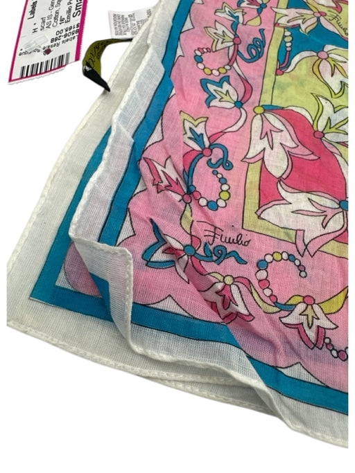 Emilio Pucci Pink, Blue, Green Cotton Square Floral scarf Pink, Blue, Green / Small