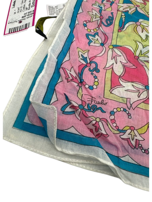 Emilio Pucci Pink, Blue, Green Cotton Square Floral scarf Pink, Blue, Green / Small