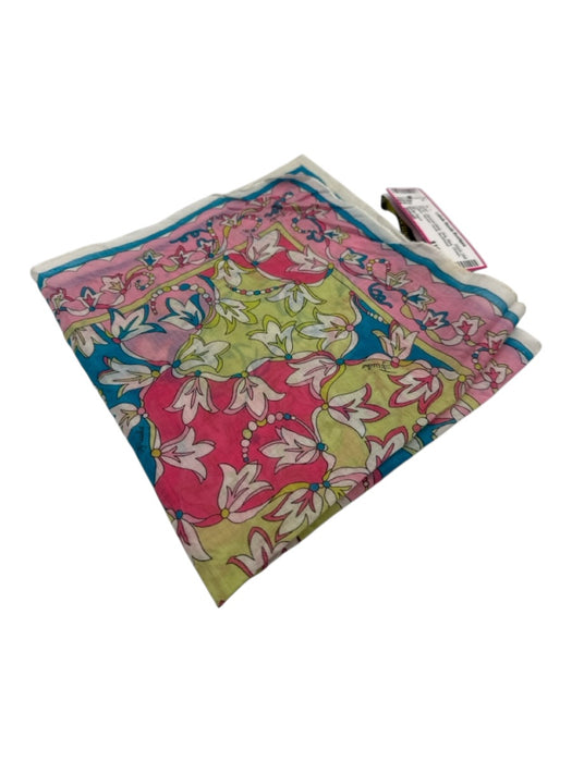 Emilio Pucci Pink, Blue, Green Cotton Square Floral scarf Pink, Blue, Green / Small