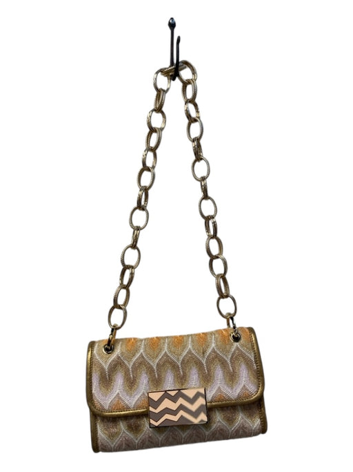 Missoni Peach, cream & Gray Knit Flap Snap Clasp Gold chain strap Bag Peach, cream & Gray / Medium