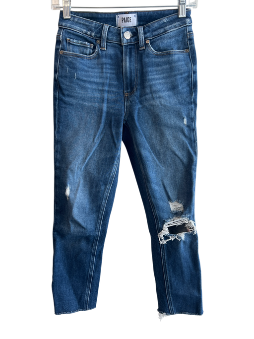 Paige Size 24 Dark Wash Cotton Mid Rise Zipper Front Ripped skinny leg Jeans Dark Wash / 24