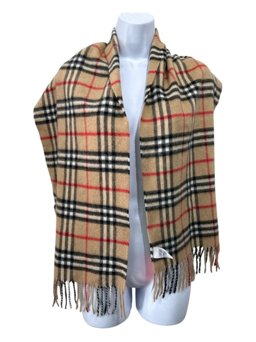 Burberry Brown, Black, White, Red Cashmere Plaid Fringe Edging scarf Brown, Black, White, Red / One Size