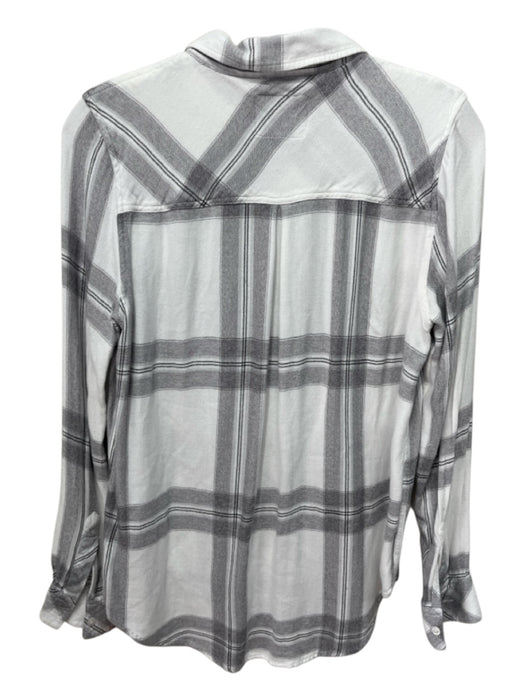 Rails Size M White & Black Rayon Long Sleeve Plaid Button Up & Collar Top White & Black / M