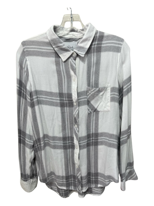 Rails Size M White & Black Rayon Long Sleeve Plaid Button Up & Collar Top White & Black / M