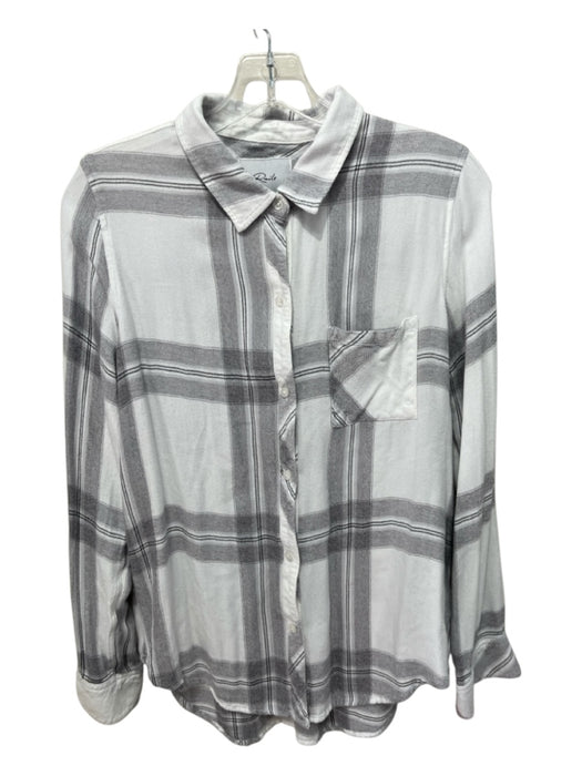 Rails Size M White & Black Rayon Long Sleeve Plaid Button Up & Collar Top White & Black / M