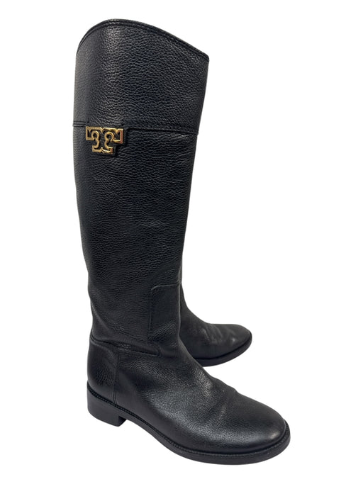 Tory Burch Shoe Size 8.5 Black Leather Upper Gold Tone Hardware Solid Boots Black / 8.5