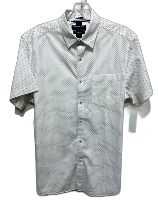 Denim & Flower Size M White & Blue Cotton Blend Dots Polo Button up Short Sleeve White & Blue / M
