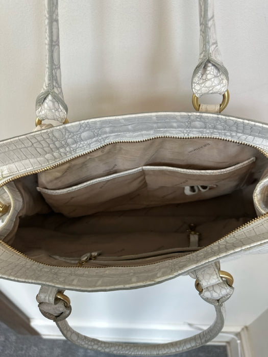 Brahmin White Leather Croc Embossed Top Handles Tassels Bag