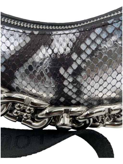 Christian Louboutin Blue, Silver & Black Leather Embossed Metallic Snakeskin Bag Blue, Silver & Black / Small