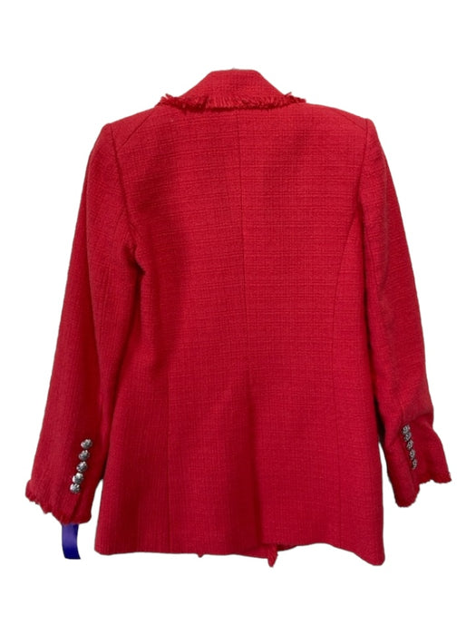 Veronica Beard Size 00 Coral Red Cotton Tweed Long Sleeve Double Breasted Jacket Coral Red / 00