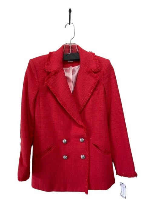 Veronica Beard Size 00 Coral Red Cotton Tweed Long Sleeve Double Breasted Jacket Coral Red / 00