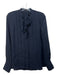 Elie Tahari Size XS Black Silk Button Down Long Sleeve Scalloped Neck Tie Top Black / XS