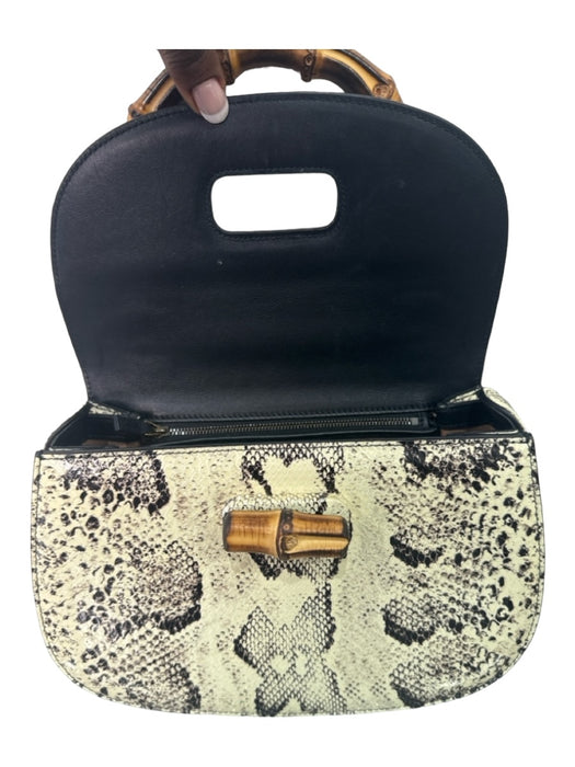 Gucci Cream, black, brown print Python Flap Bamboo Snake Skin Cross Body Bag Cream, black, brown print / Medium