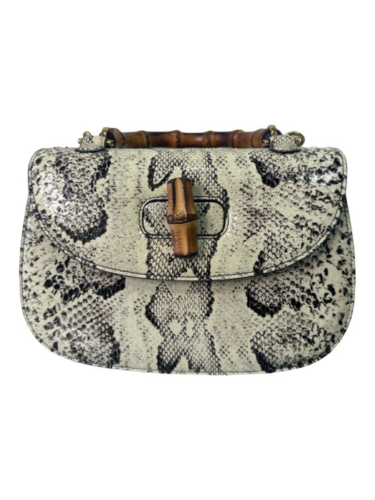 Gucci Cream, black, brown print Python Flap Bamboo Snake Skin Cross Body Bag Cream, black, brown print / Medium