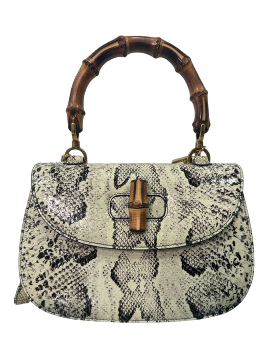 Gucci Cream, black, brown print Python Flap Bamboo Snake Skin Cross Body Bag Cream, black, brown print / Medium