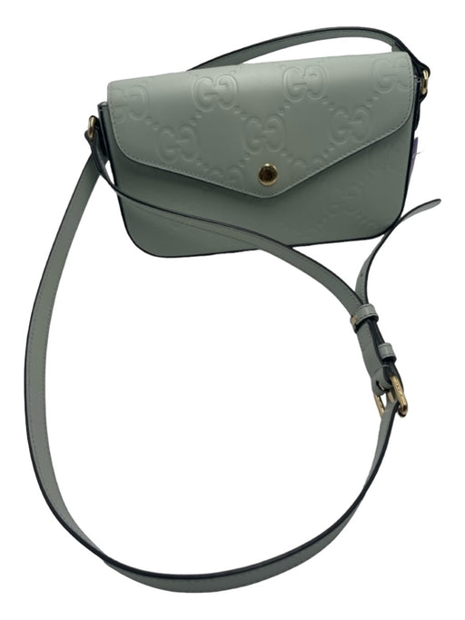 Gucci Seafoam Blue Leather Guccisima Flap Crossbody Gold Hardware Bag Seafoam Blue / S