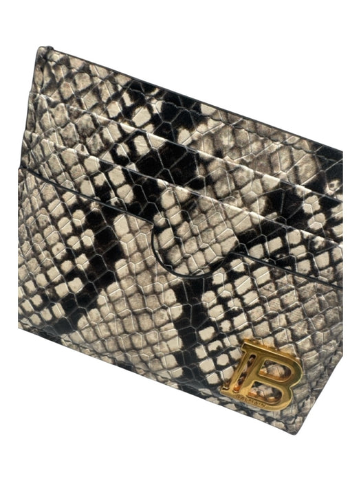 Balmain Black & Cream Leather Card Holder Snake Print Embossed Wallets Black & Cream