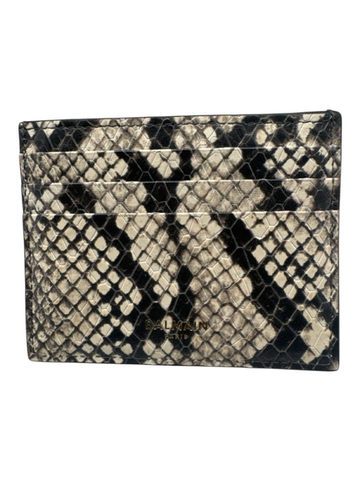 Balmain Black & Cream Leather Card Holder Snake Print Embossed Wallets Black & Cream