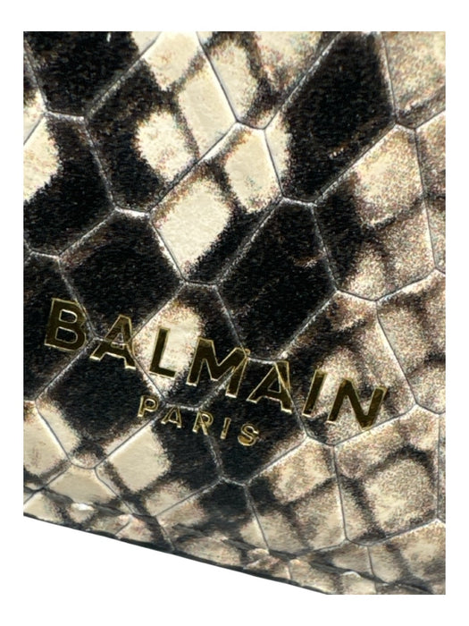 Balmain Black & Cream Leather Card Holder Snake Print Embossed Wallets Black & Cream