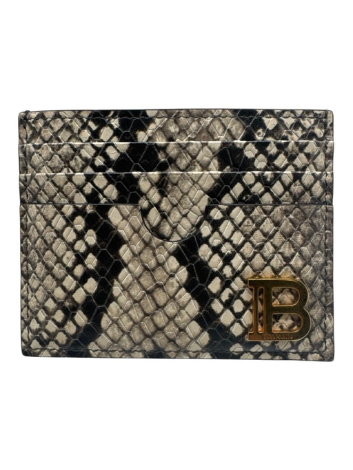 Balmain Black & Cream Leather Card Holder Snake Print Embossed Wallets Black & Cream