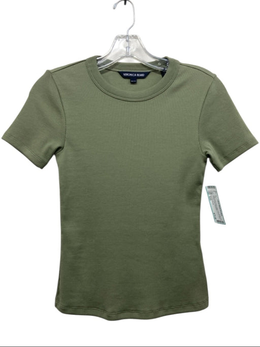 Veronica Beard Size XXS Olive Green Pima Cotton Ribbed Short Sleeve T Shirt Top Olive Green / XXS