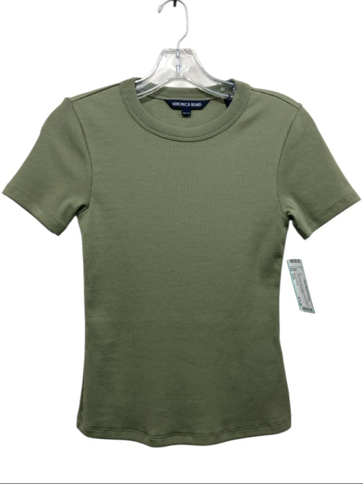 Veronica Beard Size XXS Olive Green Pima Cotton Ribbed Short Sleeve T Shirt Top Olive Green / XXS