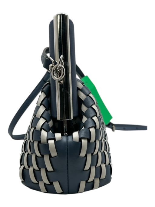 Fendi Blue & White Leather Silver Hardware Woven Crossbody Strap Bag Blue & White / Small