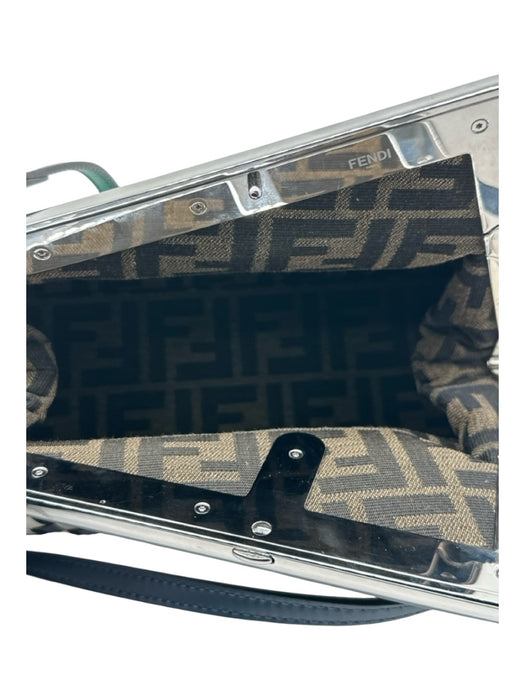 Fendi Blue & White Leather Silver Hardware Woven Crossbody Strap Bag Blue & White / Small