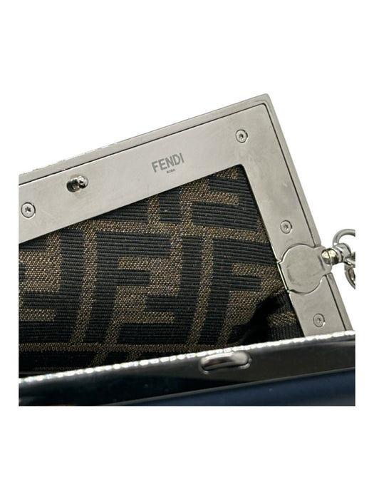 Fendi Blue & White Leather Silver Hardware Woven Crossbody Strap Bag Blue & White / Small