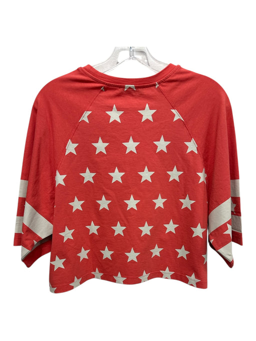 Balmain Size XS Coral Red & White Cotton Short Sleeve graphic Stars Cropped Top Coral Red & White / XS