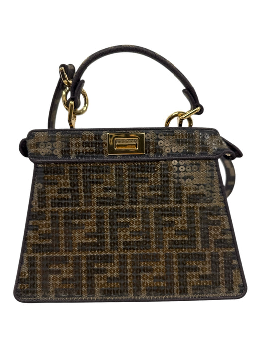 Fendi Brown, Tan & Gold Coated Canvas Zucca Monogram Jaquard Crossbody Bag Brown, Tan & Gold / Small