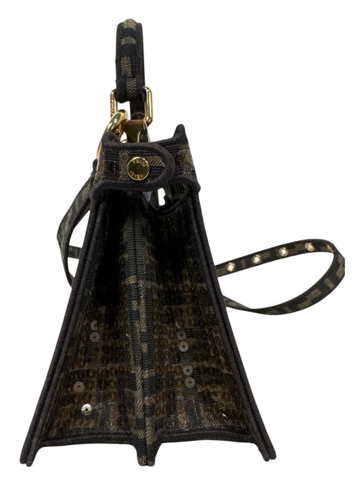 Fendi Brown, Tan & Gold Coated Canvas Zucca Monogram Jaquard Crossbody Bag Brown, Tan & Gold / Small