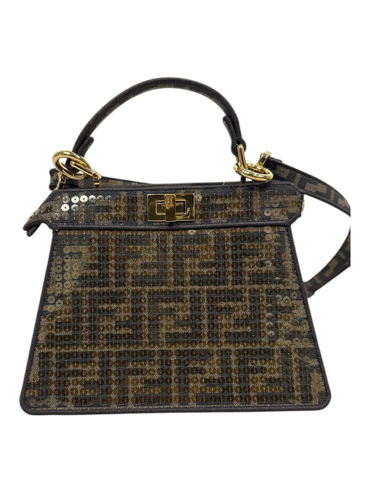 Fendi Brown, Tan & Gold Coated Canvas Zucca Monogram Jaquard Crossbody Bag Brown, Tan & Gold / Small