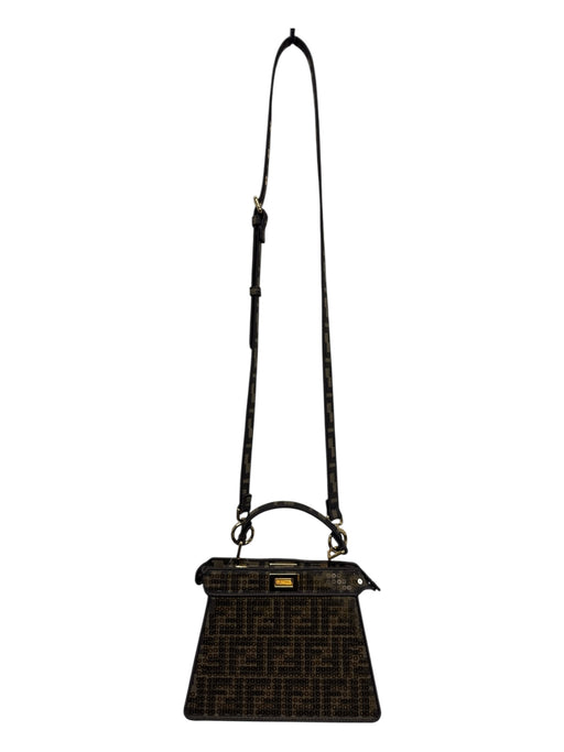 Fendi Brown, Tan & Gold Coated Canvas Zucca Monogram Jaquard Crossbody Bag Brown, Tan & Gold / Small