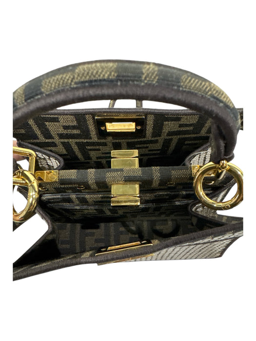 Fendi Brown, Tan & Gold Coated Canvas Zucca Monogram Jaquard Crossbody Bag Brown, Tan & Gold / Small